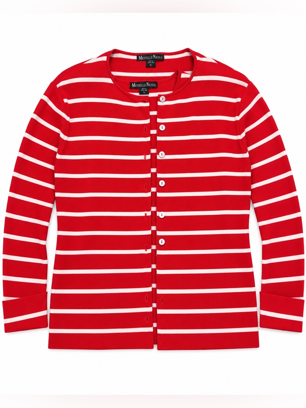 Michelle Nicole 2 Piece Cardigan Shell Set XL Red White Stripe
